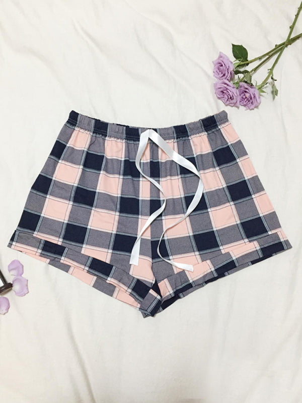 Plus Size Women’s Knitted Casual Comfort Plaid Short Pajama Pants