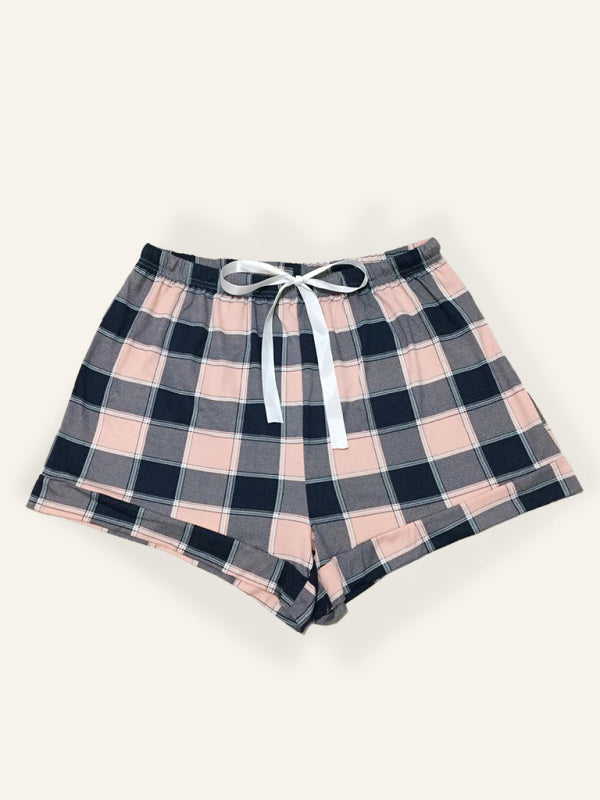 Plus Size Women’s Knitted Casual Comfort Plaid Short Pajama Pants - Pink / XL
