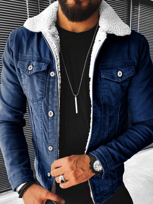 Plush Style Thickened Denim Men’s Outer Jacket