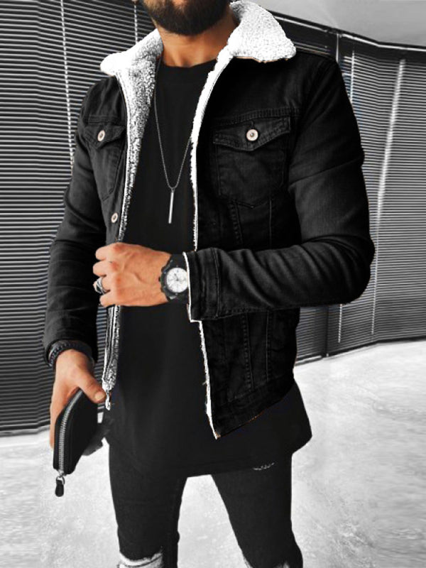 Plush Style Thickened Denim Men’s Outer Jacket