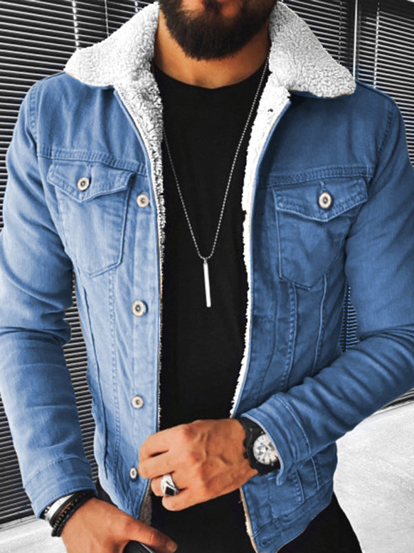 Plush Style Thickened Denim Men’s Outer Jacket