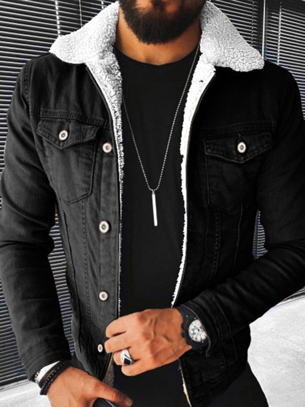 Plush Style Thickened Denim Men’s Outer Jacket