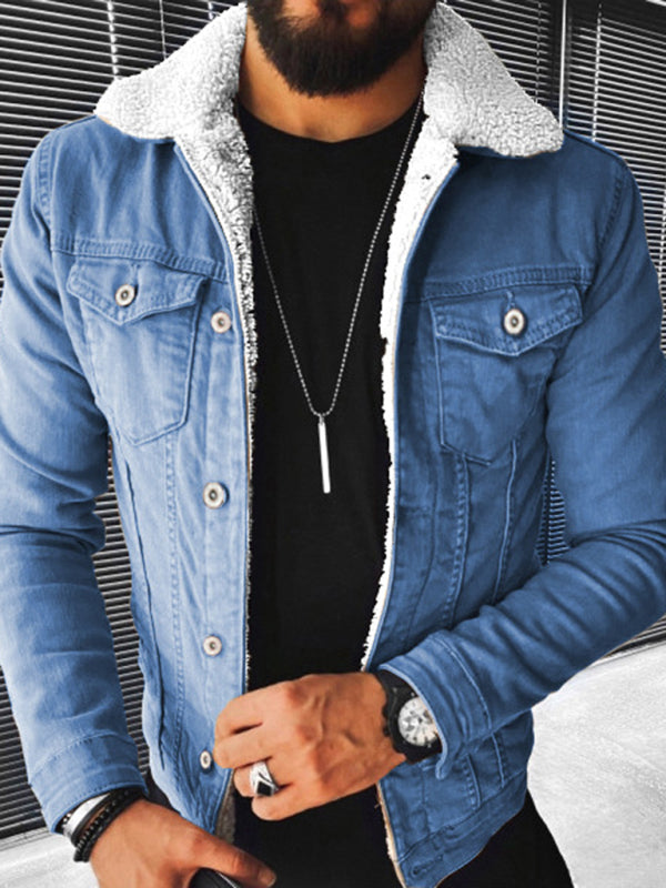 Plush Style Thickened Denim Men’s Outer Jacket