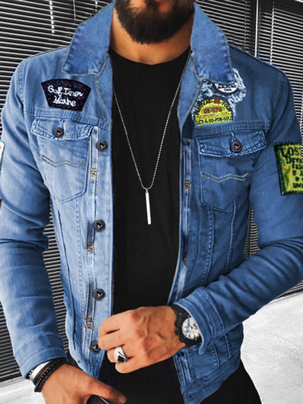 Plush Style Thickened Denim Men’s Outer Jacket - Blue / S
