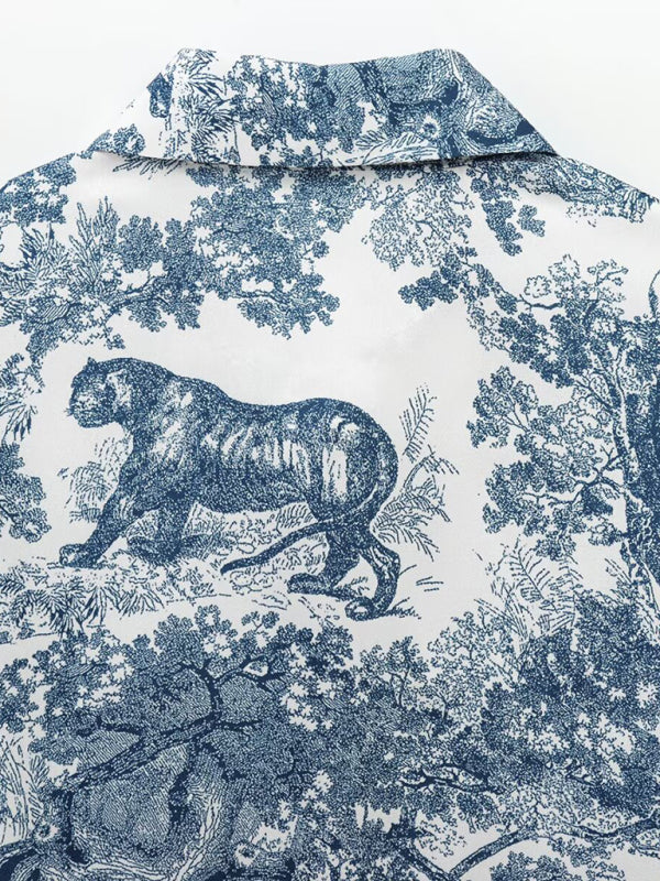 Blue and white patterned shirt from the Printed Animal Shirt and Casual Pants Set