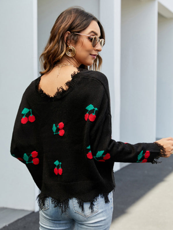 Pullover women’s loose short V-neck new fringed sweater