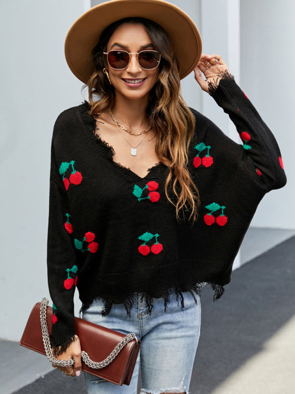 Pullover women’s loose short V-neck new fringed sweater
