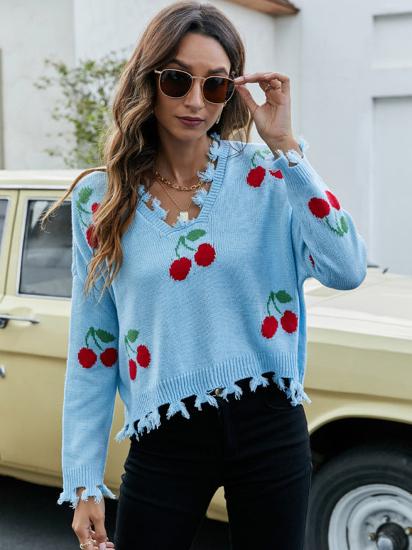 Pullover women’s loose short V-neck new fringed sweater