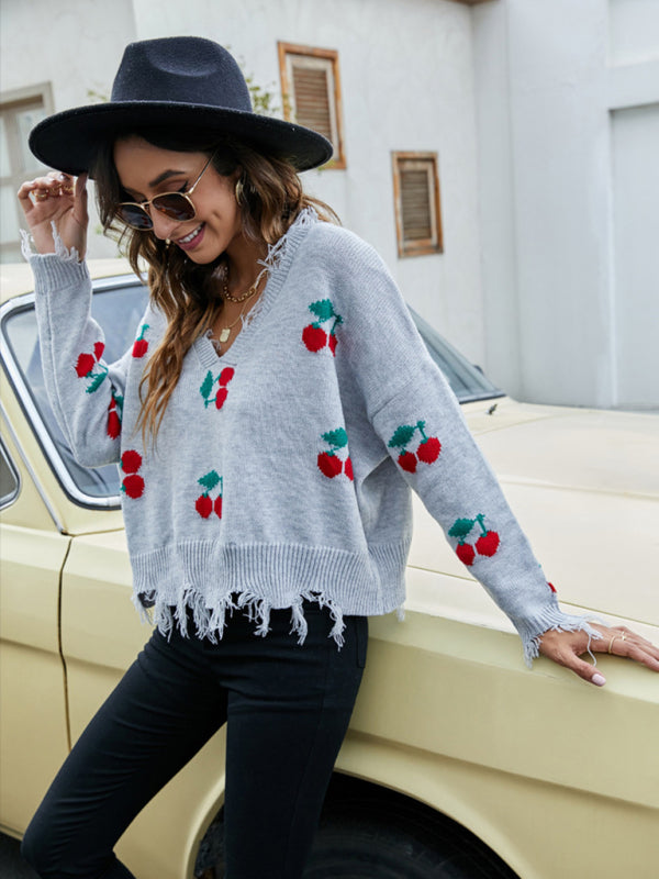 Pullover women’s loose short V-neck new fringed sweater