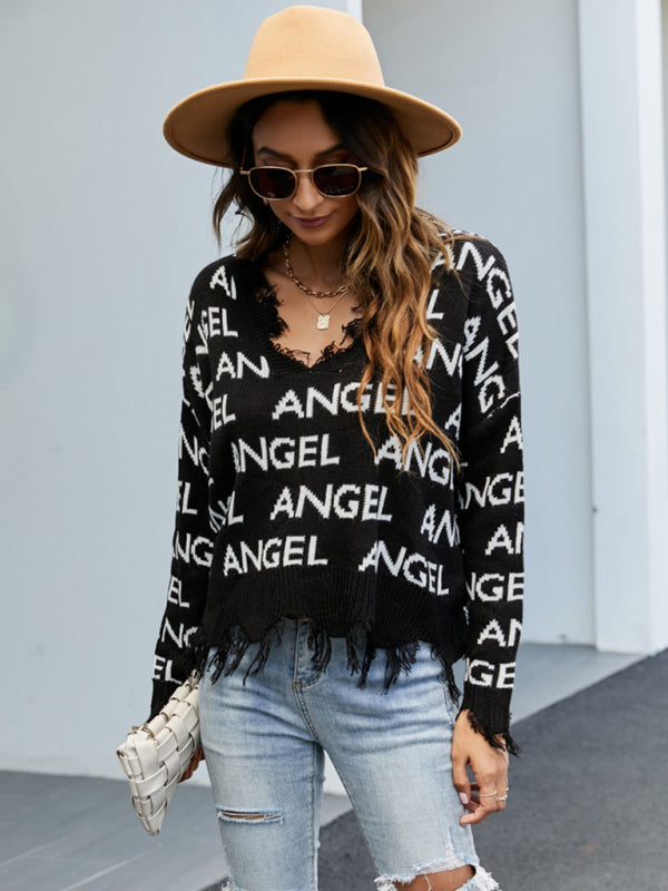 Pullover women’s loose short V-neck new fringed sweater