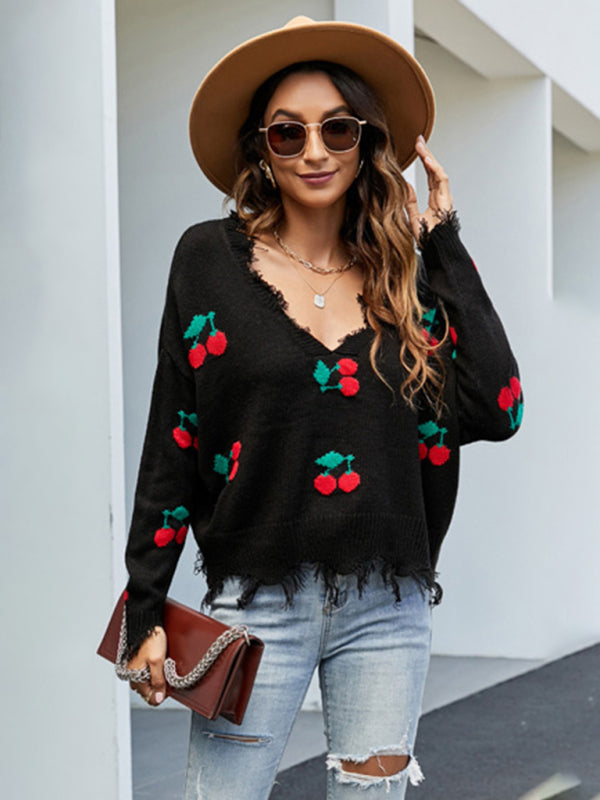 Pullover women’s loose short V-neck new fringed sweater