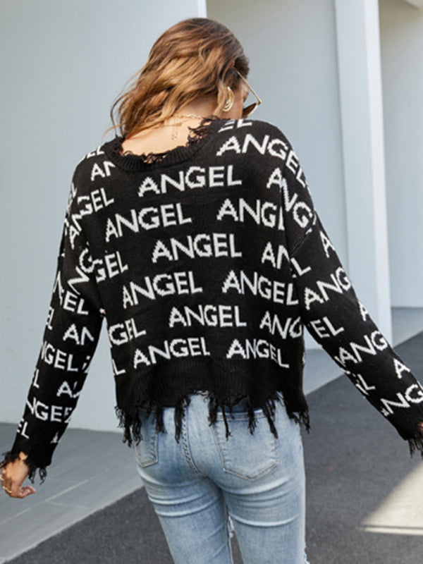 Pullover women’s loose short V-neck new fringed sweater
