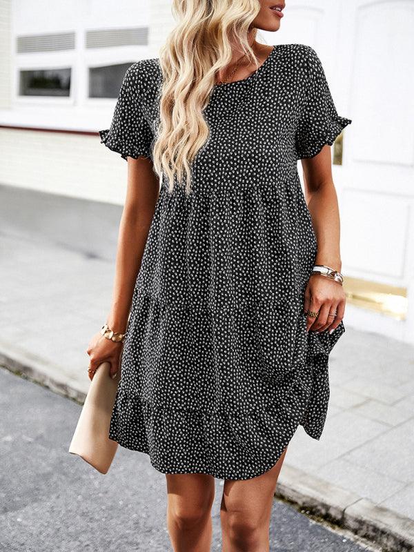 Relaxed Loose Resort Print Layered Dress - Closther