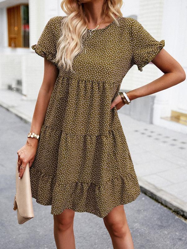 Relaxed Loose Resort Print Layered Dress - Closther