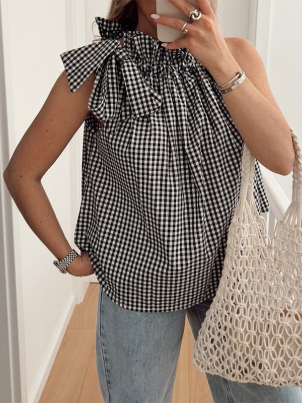 Resort Style Hot Girl Halter Sleeveless Vest Shirt - Black / S