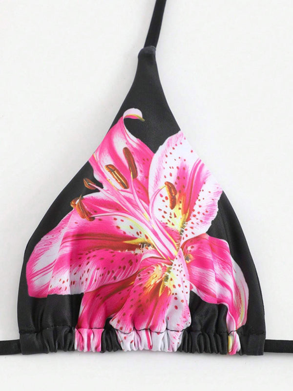 Floral bikini top with high elasticity elastane spandex for a comfortable fit