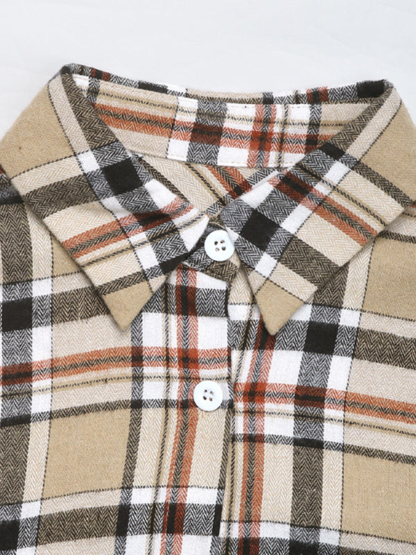 Image of a retro plaid button-down shirt from the Casual Lapel Shirt Cardigan Two-piece Set