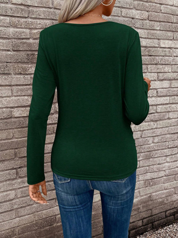 Round neck buckle pleated waist fashionable women’s top