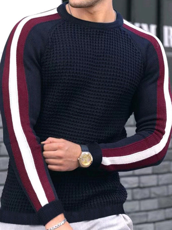 Round neck color contrast t-shirt men’s casual loose bottoming sweater - Champlain color / S