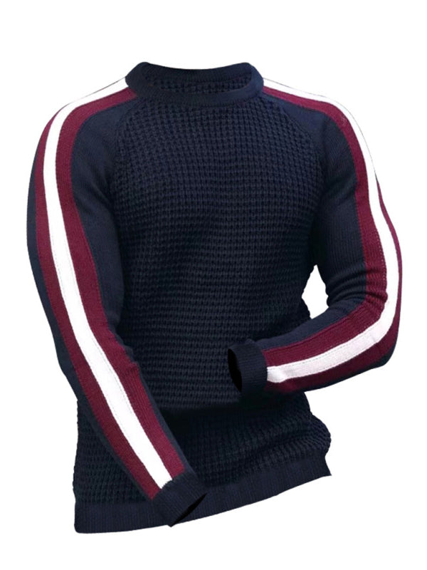 Round neck color contrast t-shirt men’s casual loose bottoming sweater