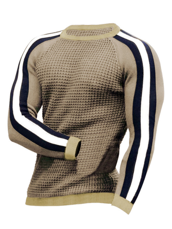 Round neck color contrast t-shirt men’s casual loose bottoming sweater