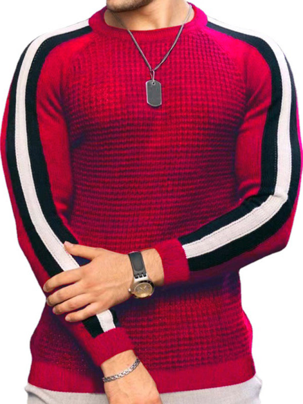 Round neck color contrast t-shirt men’s casual loose bottoming sweater