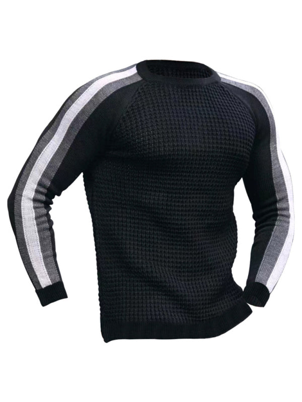 Round neck color contrast t-shirt men’s casual loose bottoming sweater