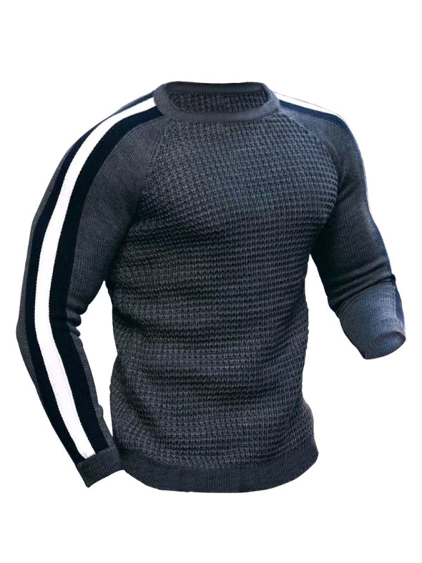 Round neck color contrast t-shirt men’s casual loose bottoming sweater