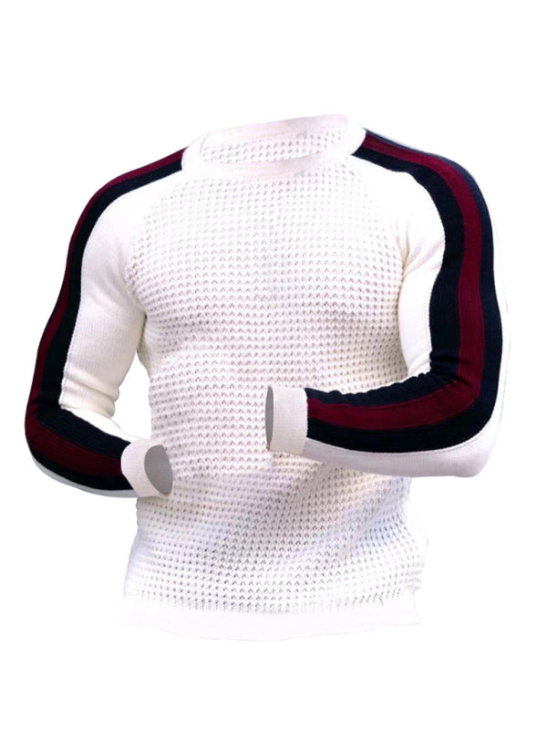 Round neck color contrast t-shirt men’s casual loose bottoming sweater