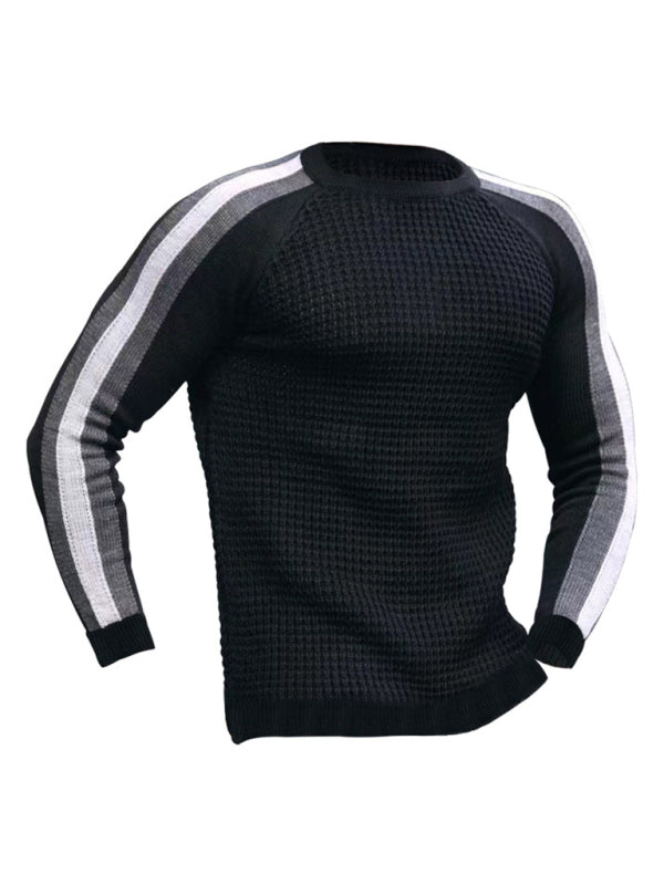 Round neck color contrast t-shirt men’s casual loose bottoming sweater