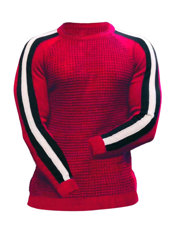 Round neck color contrast t-shirt men’s casual loose bottoming sweater