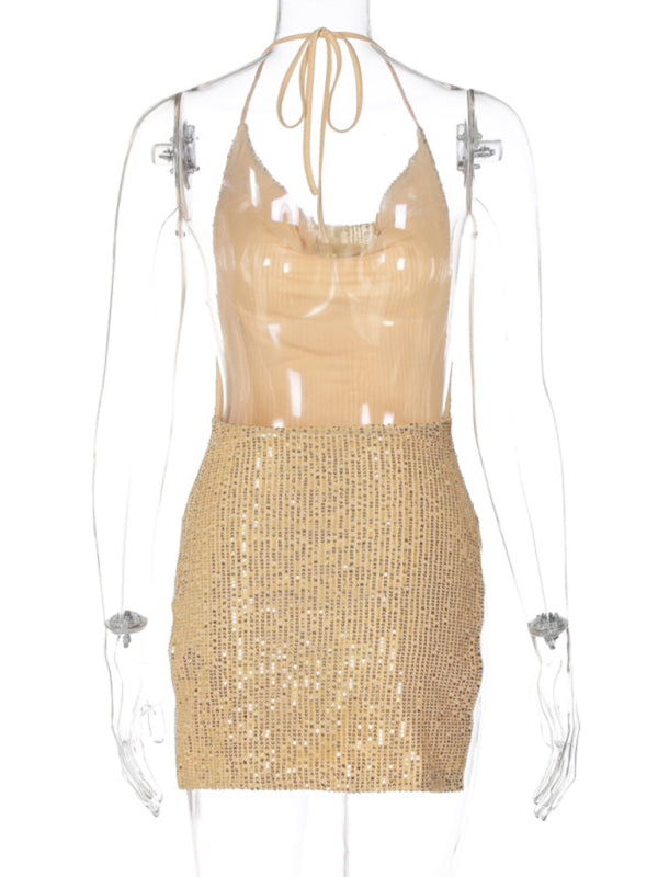 Sexy backless hollow halter neck figure-flattering short women’s dress