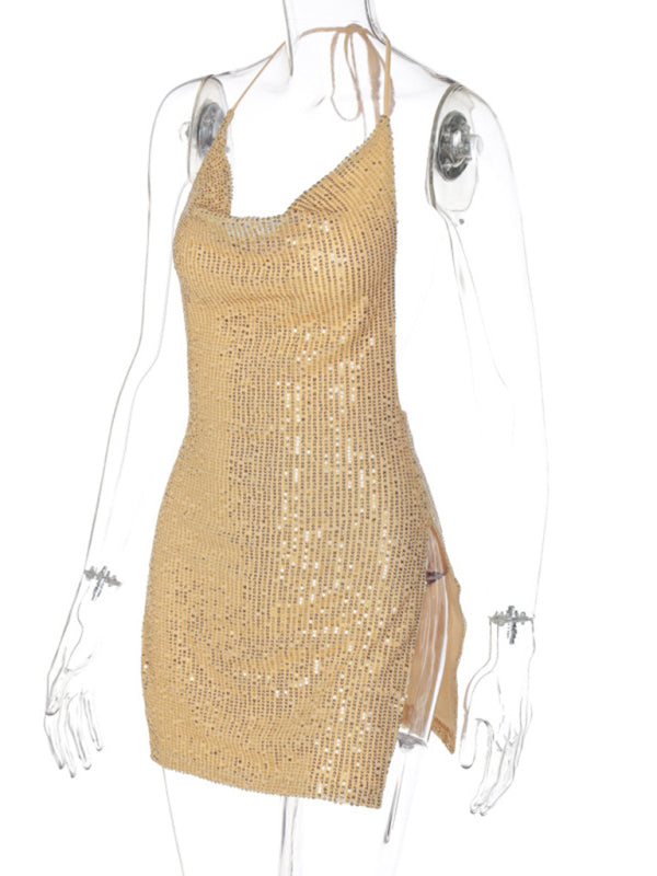 Sexy backless hollow halter neck figure-flattering short women’s dress