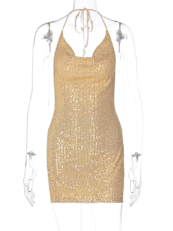 Sexy backless hollow halter neck figure-flattering short women’s dress