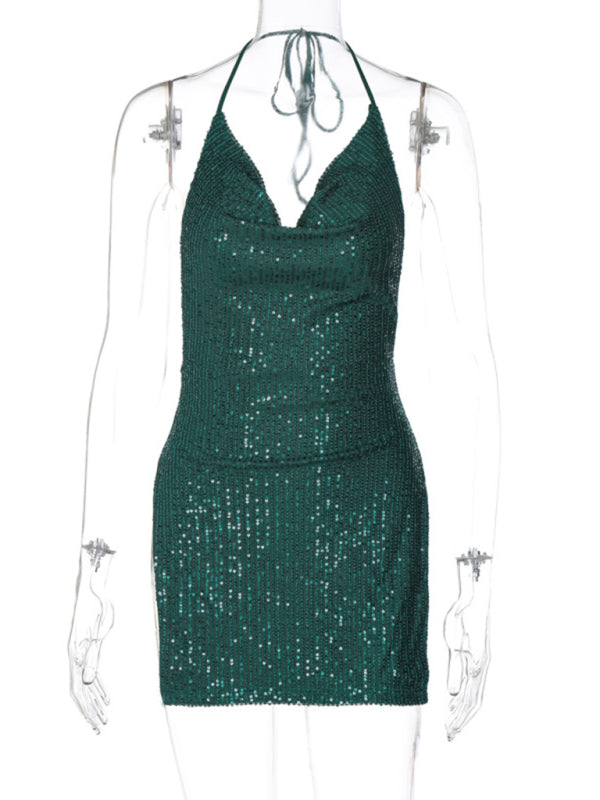 Sexy backless hollow halter neck figure-flattering short women’s dress