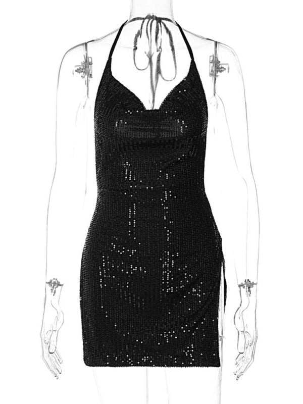 Sexy backless hollow halter neck figure-flattering short women’s dress