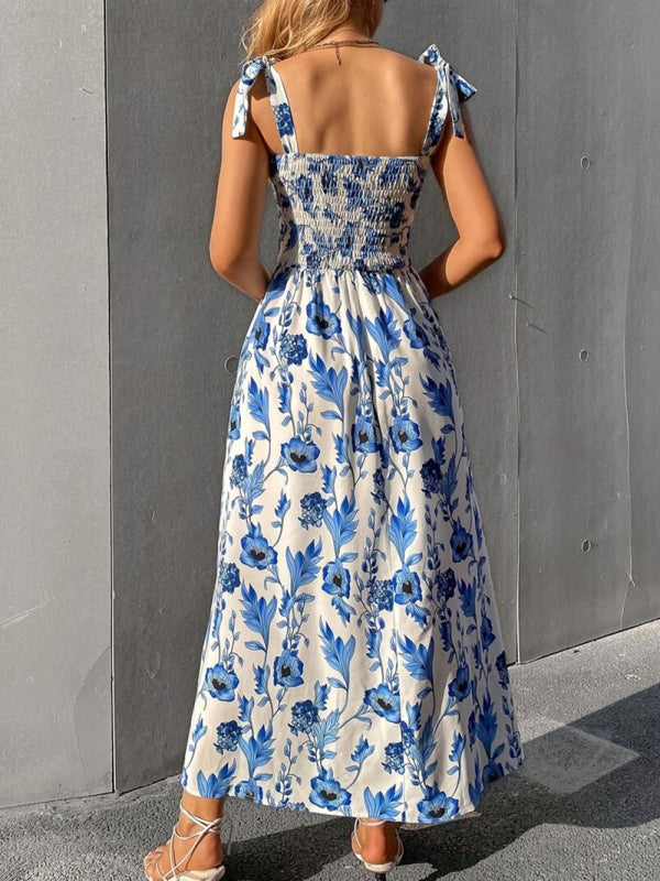 Sexy Slim Dress Sleeveless Sling Print Temperament Women’s Long Dress