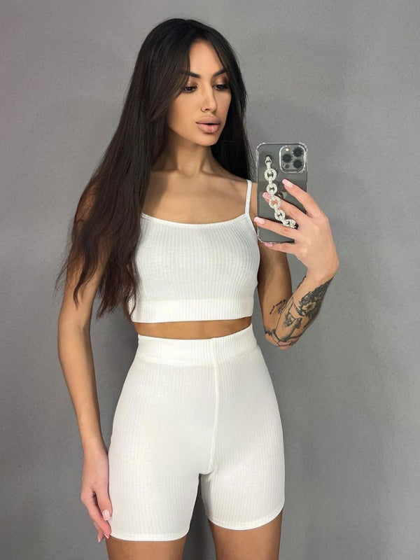 Sexy suspender shorts fashion suit yoga sports suit - White / S