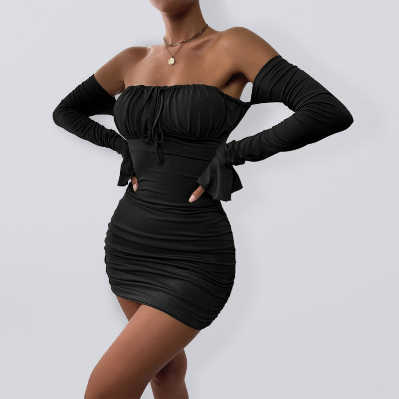 Sexy wrap dress fashion laced short dress - Black / XS