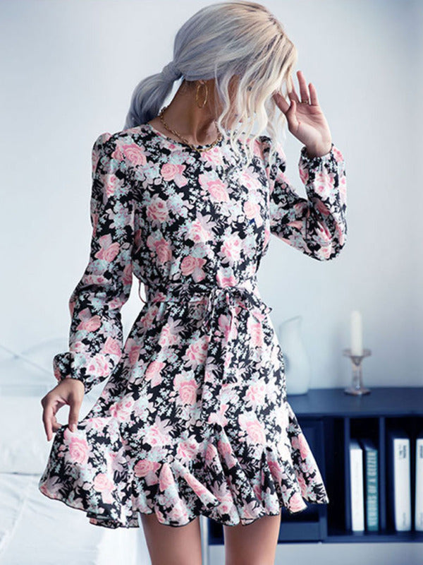 Short skirt women autumn and winter new outer wearing long -sleeved dress - Closther