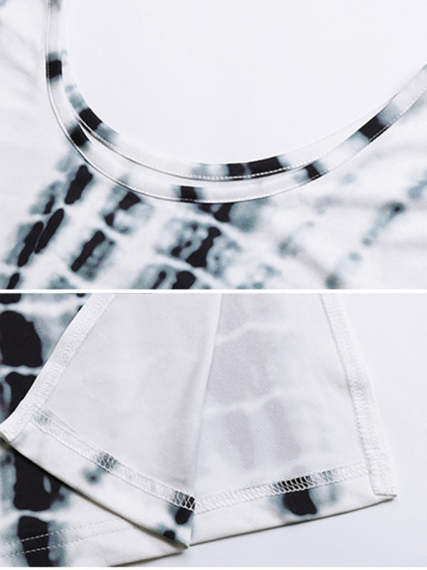 Short Sleeve Tie Dye Print Slim Fit European Dress - Closther