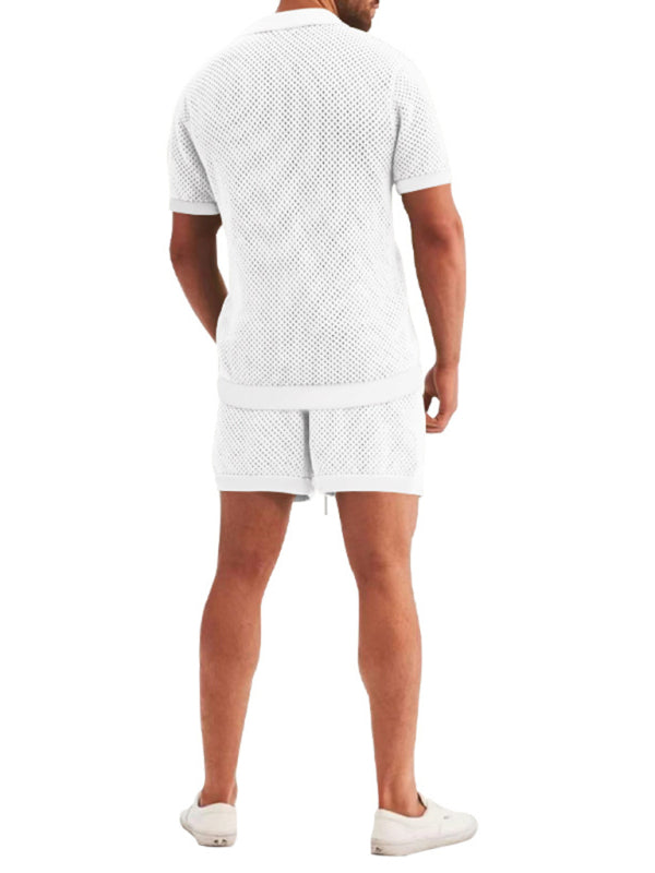 Short-sleeved shorts Knit lapel cardigan Short-sleeved men’s suit