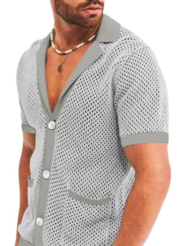 Short-sleeved shorts Knit lapel cardigan Short-sleeved men’s suit