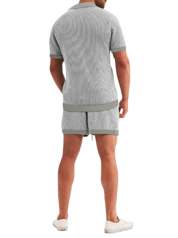 Short-sleeved shorts Knit lapel cardigan Short-sleeved men’s suit