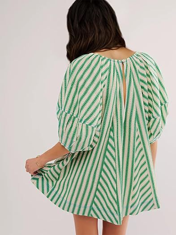 Short-sleeved striped jumpsuit slim and casual loose deep V wide-leg short jumpsuit