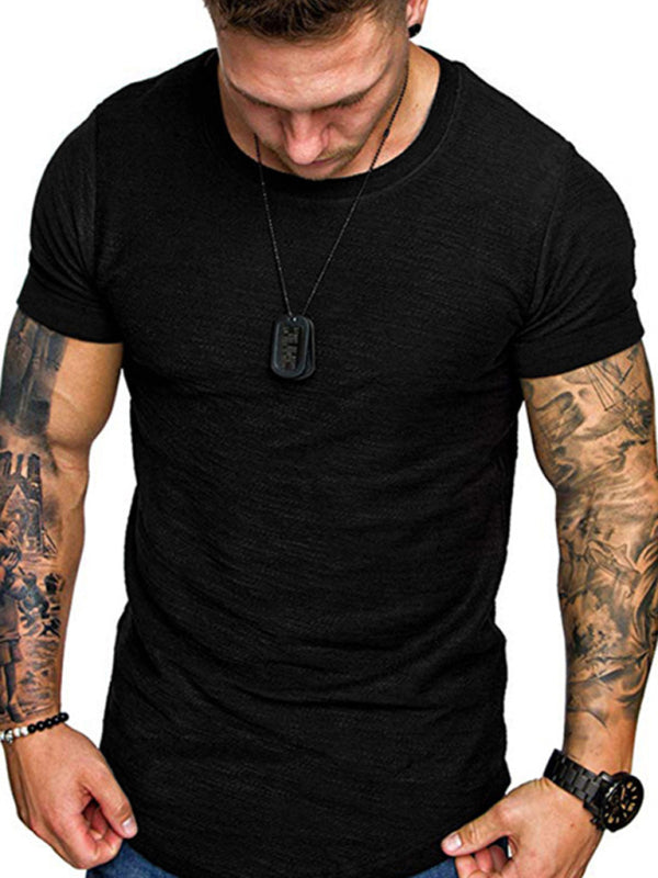 Short-sleeved T-shirt bamboo cotton solid color round neck T-shirt men’s bottoming shirt - Black / S