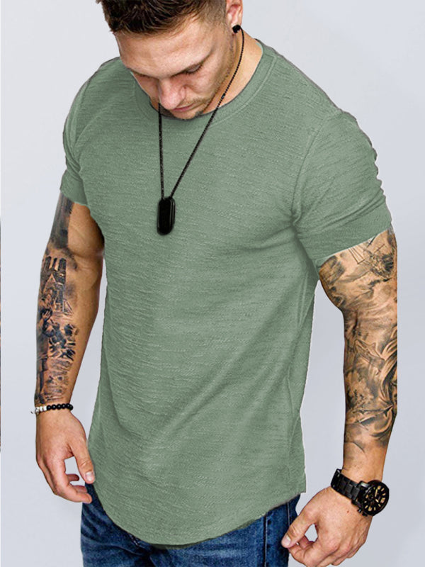 Short-sleeved T-shirt bamboo cotton solid color round neck T-shirt men’s bottoming shirt - Green / S