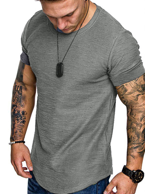 Short-sleeved T-shirt bamboo cotton solid color round neck T-shirt men’s bottoming shirt - Grey / S