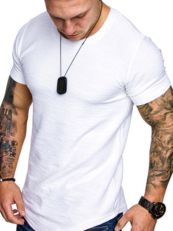 Short-sleeved T-shirt bamboo cotton solid color round neck T-shirt men’s bottoming shirt - White / S
