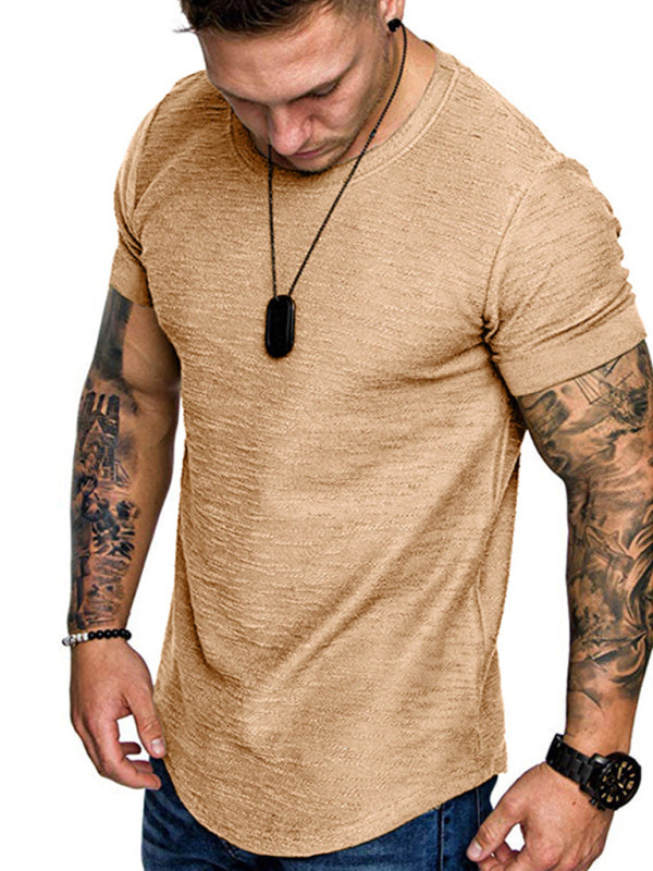 Short-sleeved T-shirt bamboo cotton solid color round neck T-shirt men’s bottoming shirt - Khaki / S